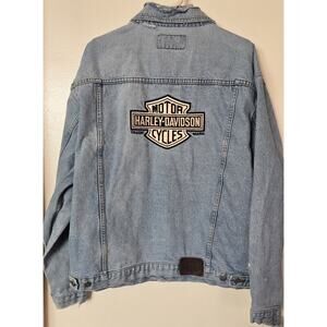 Vintage Harley Davidson Denim Trucker Jacket Bar & Shield XL Distressed Biker